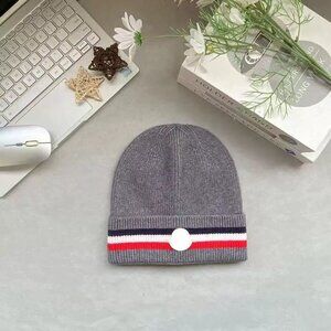 Moncler Gray Beanie with Red and White Stripes